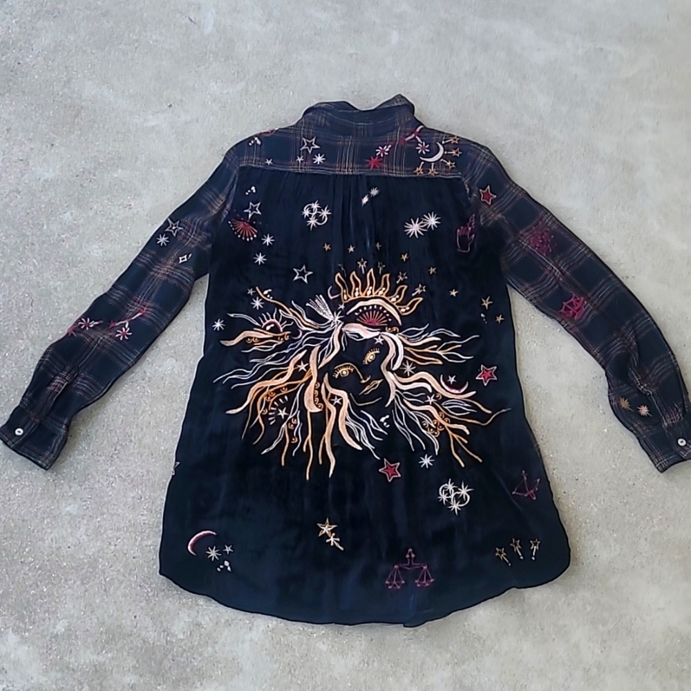 Johnny Was Astraea Velvet Embroidered Back Shirt